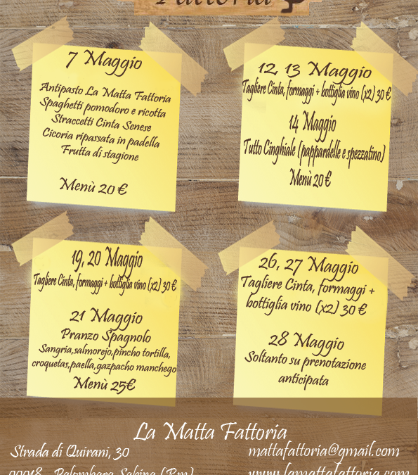 Menu di Maggio alla Matta Fattoria