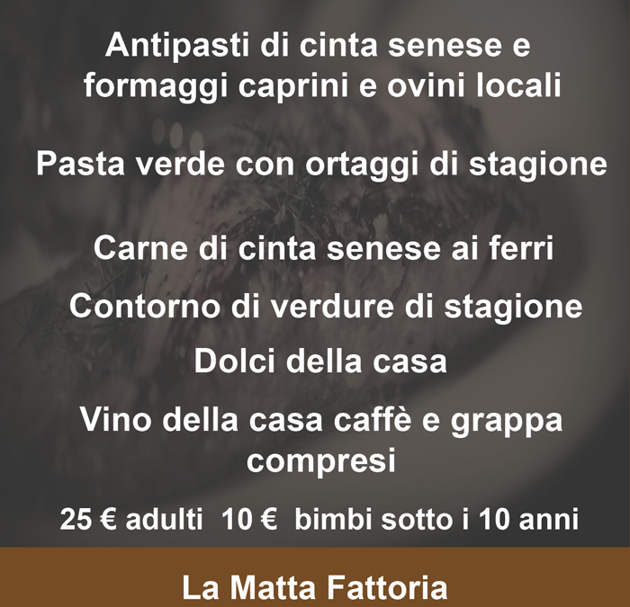 Menu Domenica 17 Giugno alla Matta Fattoria