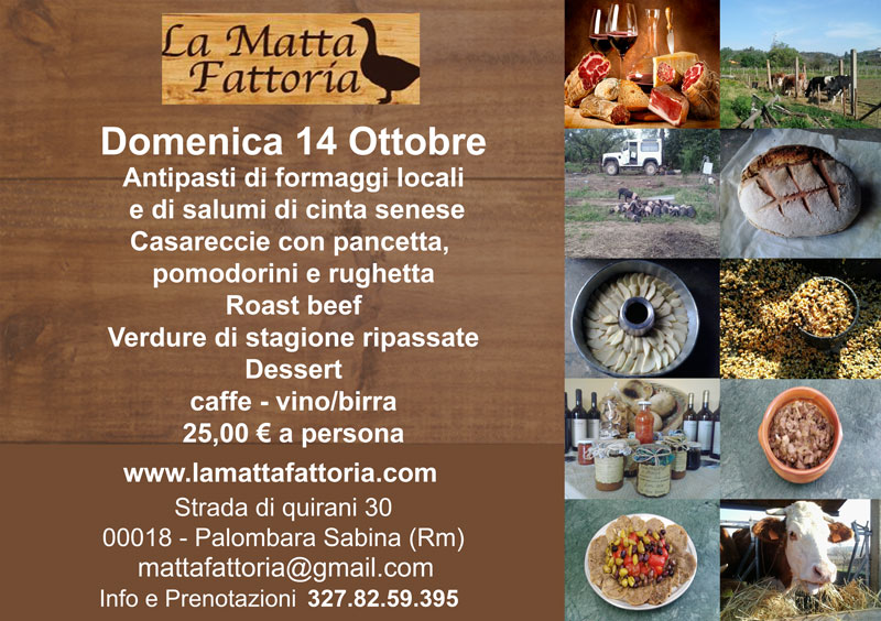 Menu Domenica 14 Ottobre alla Mattafattoria