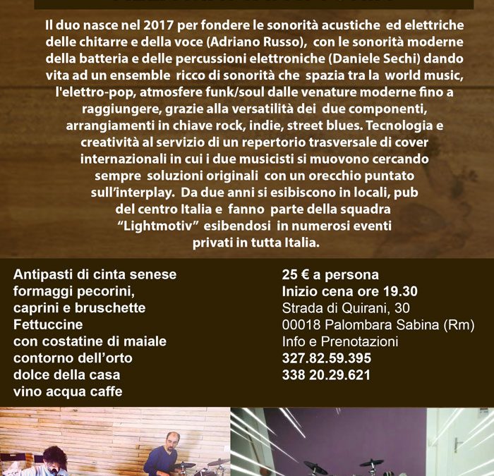 Live con Cena Sabato 24 Novembre alla Mattafattoria